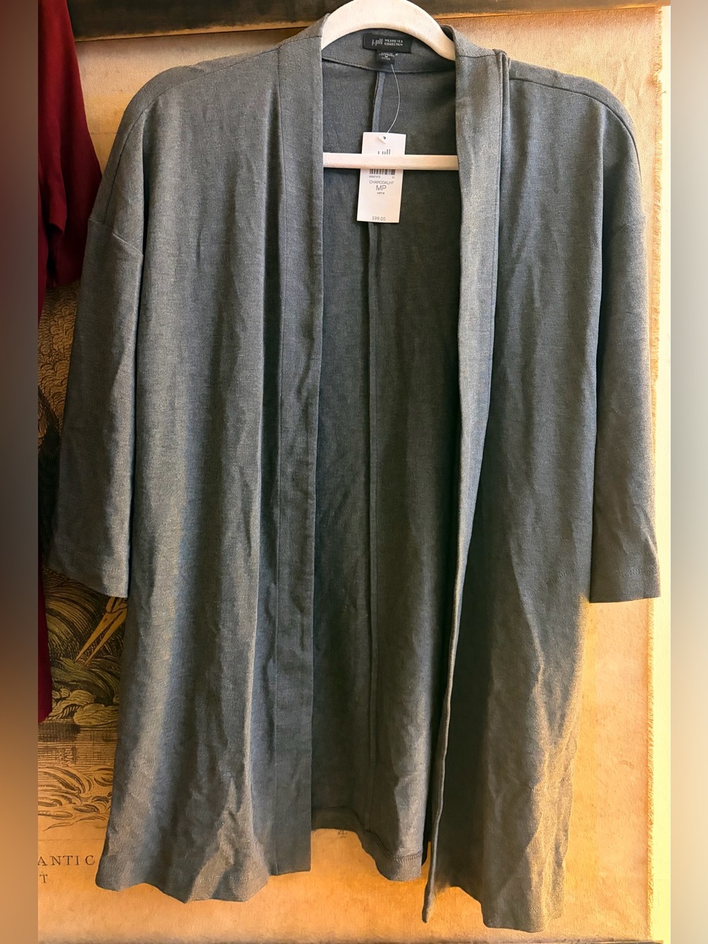 * New J. Jill Wearever Collection Charcoal Heather Gray Open Cardigan Medium Pet